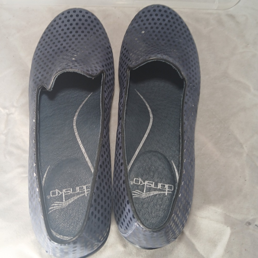 Dansko Ainsley Navy Blue Metallic Polka Dot Leather Loafers Shoes EU 36 US 5.5-6 - Picture 6 of 11